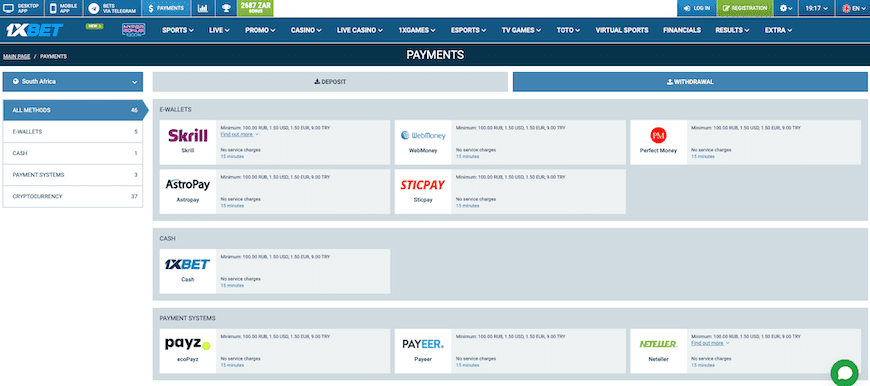 1xbet payments page